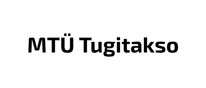 Valgel taustal must kiri MTÜ Tugitakso.