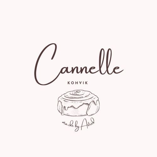 Cannelle kohvik logo. Roosaka tooniga pilt, millel on suurelt kiri Cannelle kohvik, mille all magusa saia pilt ja selle all kiri made by Astrid.