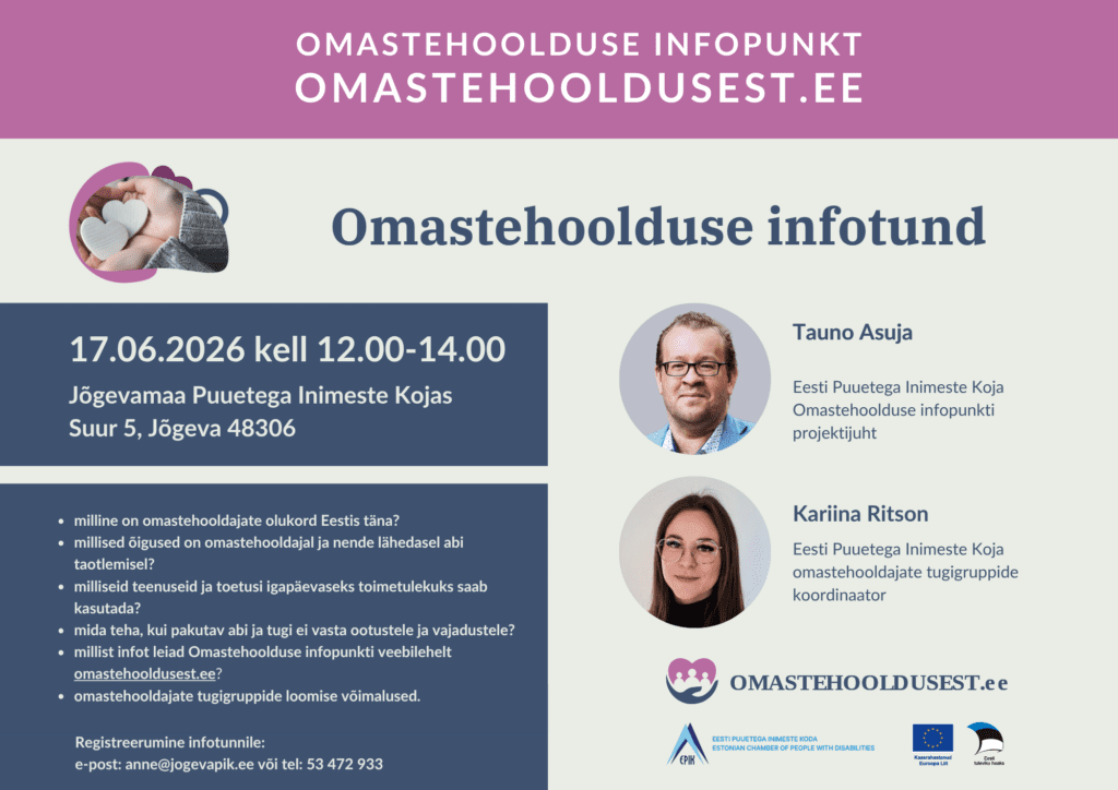 Omastehoolduse infotund 17.06.2026 Jõgeval infograafika. Tekst kuvatud uudises.